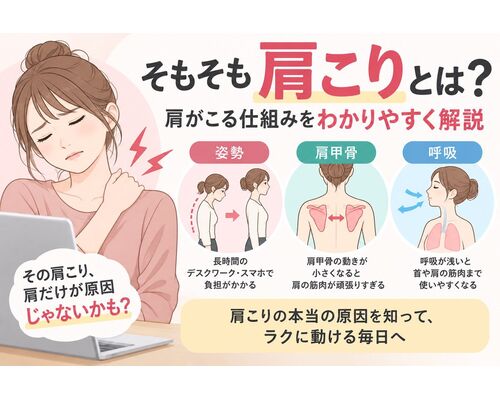 そもそも肩こりとは？肩がこる仕組みをわかりやすく解説（姿勢・肩甲骨・呼吸）その肩こり、肩だけが原因じゃないかも？