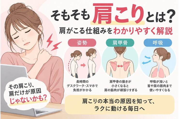そもそも肩こりとは？肩がこる仕組みをわかりやすく解説（姿勢・肩甲骨・呼吸）その肩こり、肩だけが原因じゃないかも？